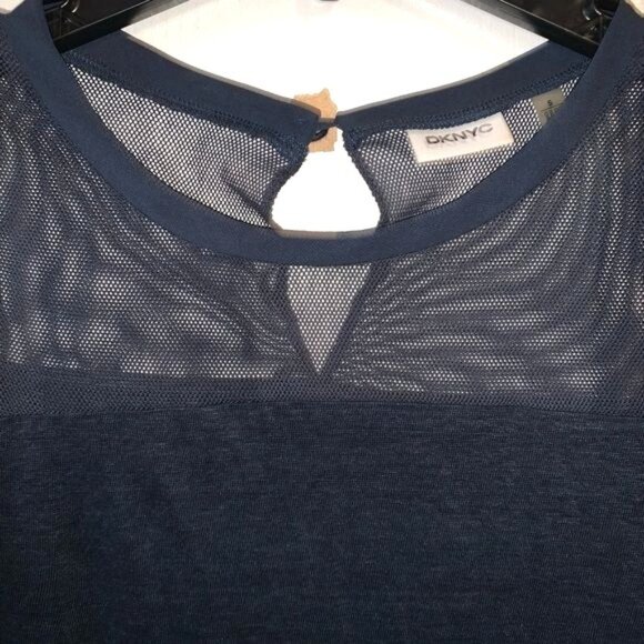 DKNYC Navy Sleeveless Mesh & Chiffon Layered Top S - Picture 2 of 9